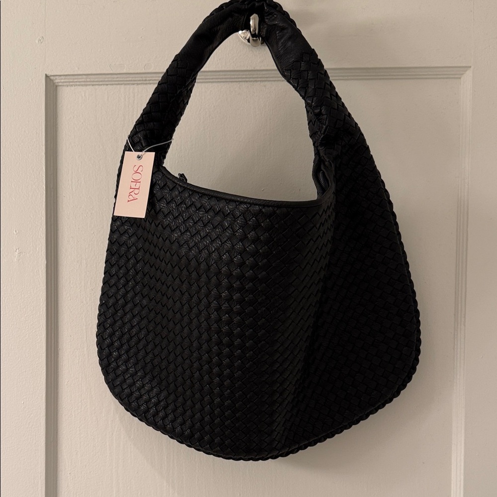 Soera Black Woven Hobo Bag Vegan Leather NWT